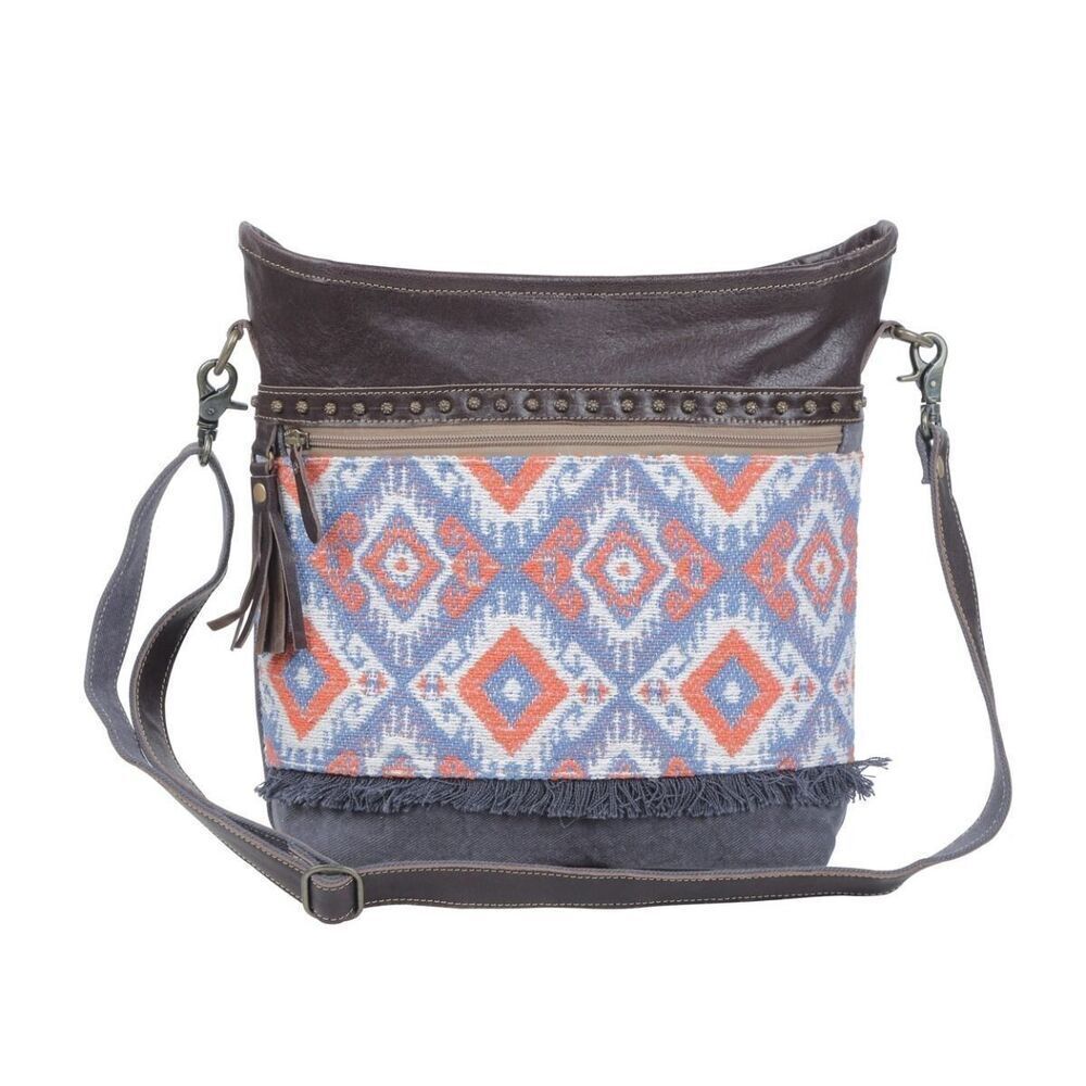 Myra Bag Handmade Taupe Shoulder Bag Upcycled Canvas & Cowhide Leather - Picture 2 of 8